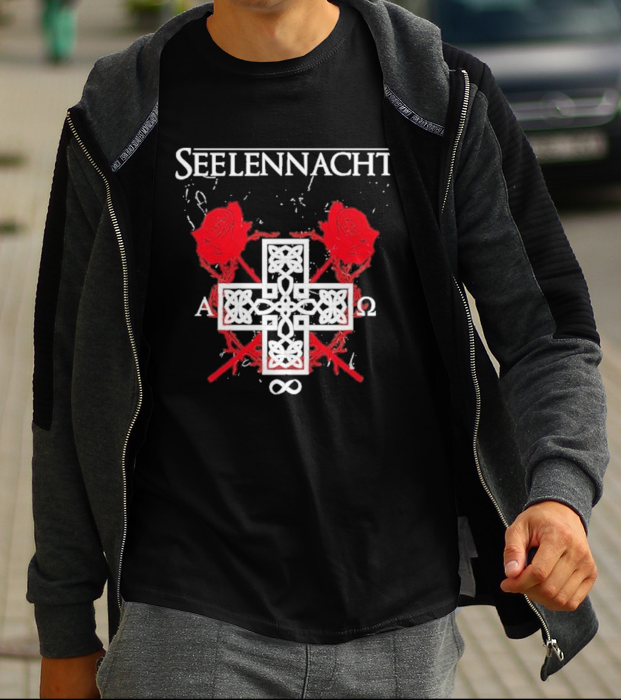 Seelennacht Celtic Cross Red Roses Alpha Omega Infinity T-Shirt