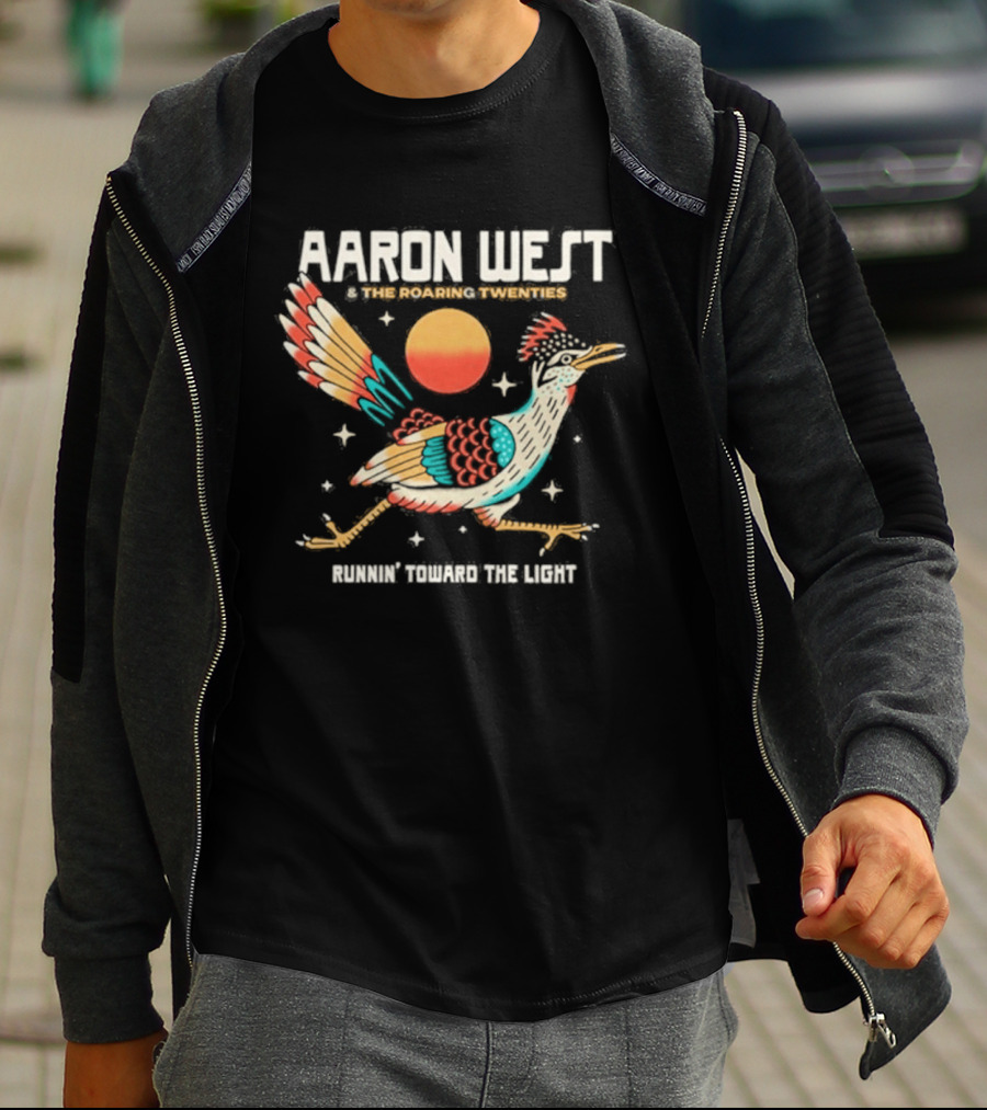 Aaron West & The Roaring Twenties Runnin' Toward The Light Colorful Bird And Orange Sun T-Shirt