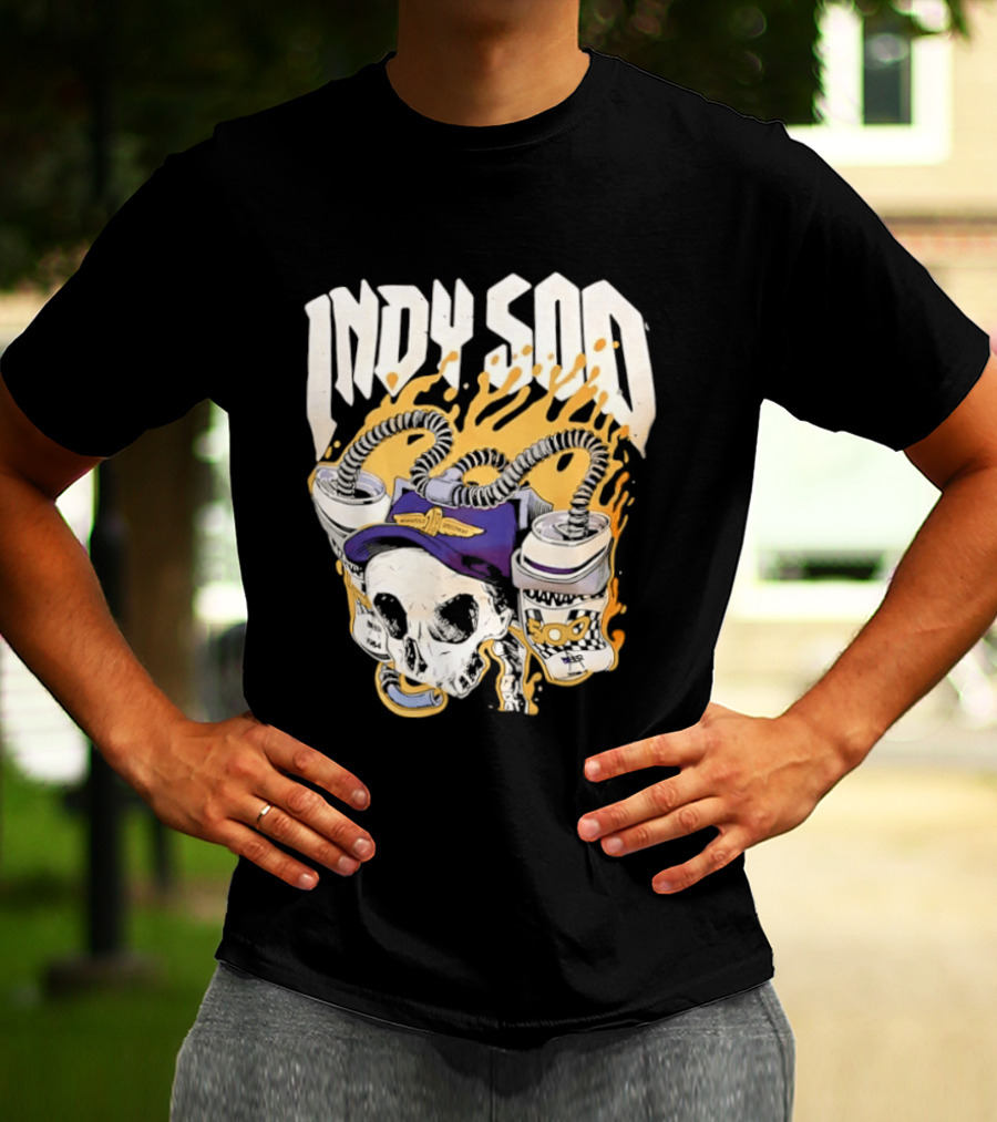 Indy 500 Skull Cap Beer Drinking Racing T-Shirt