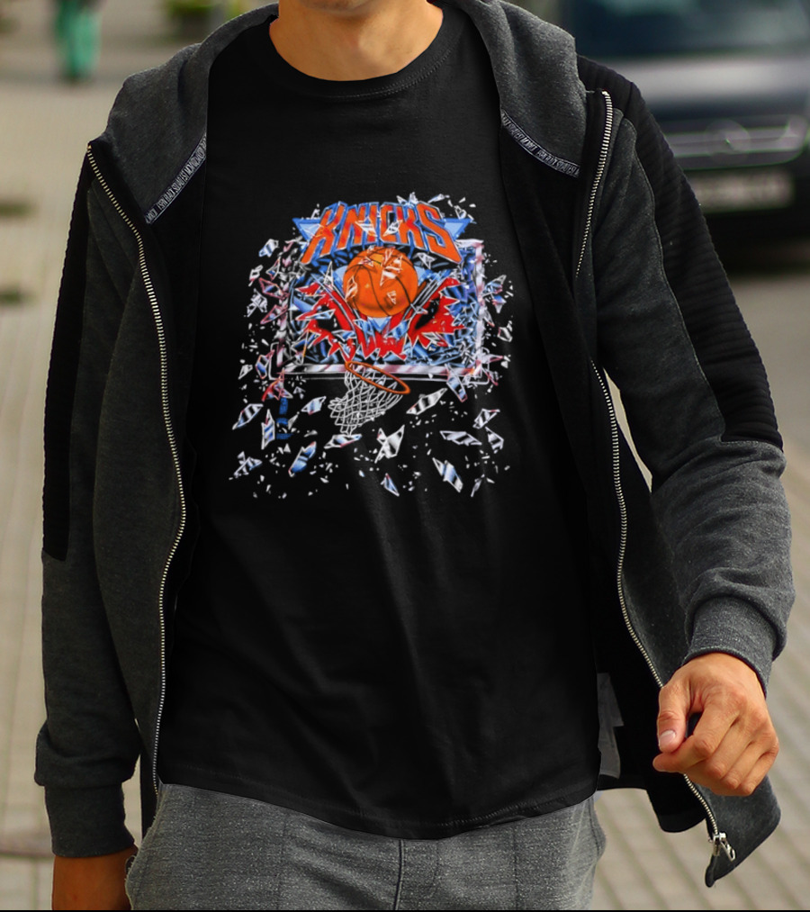 New York Knicks Basketball Backboard Shatter Explosive Glass Impact T-Shirt