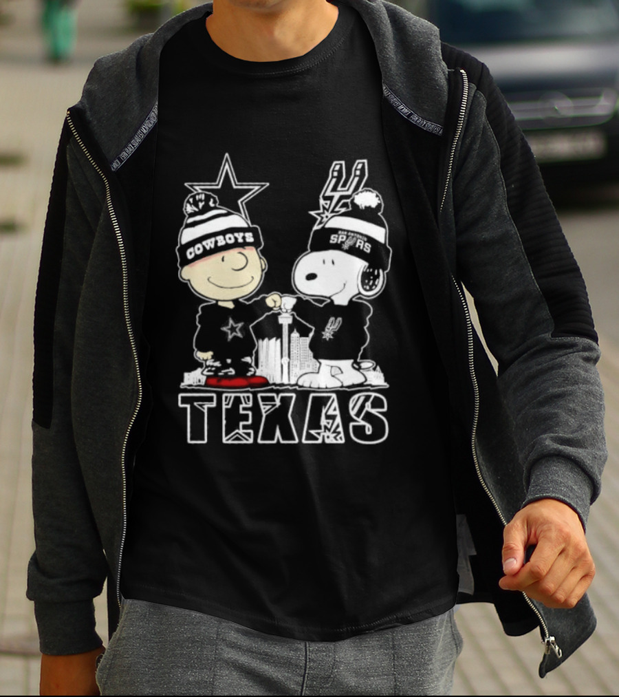 Snoopy And Charlie Brown Cowboys Spurs Texas Skyline T-Shirt