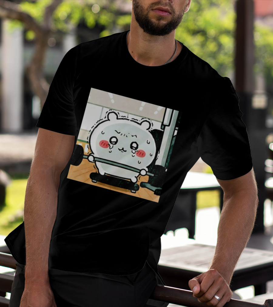 Chiikawa Usagi Exercising Gym Scene Cute Cartoon Character Training T-Shirt