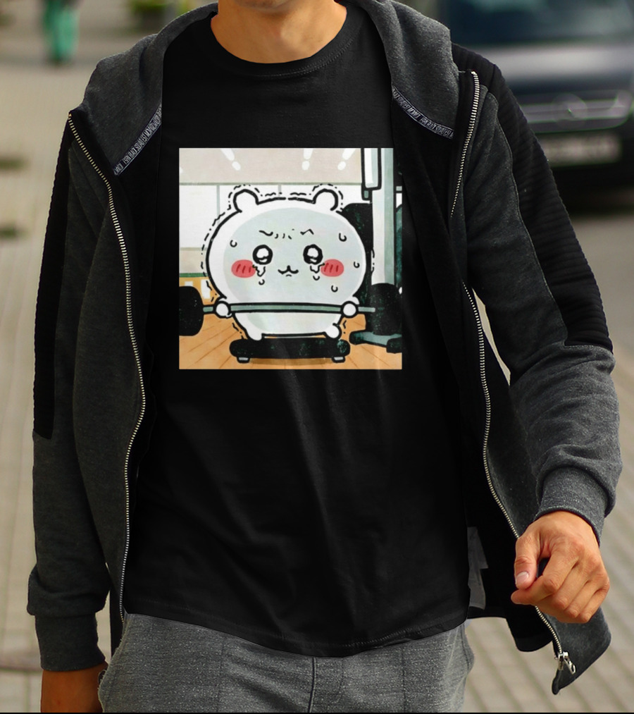 Chiikawa Usagi Exercising Gym Scene Cute Cartoon Character Training T-Shirt