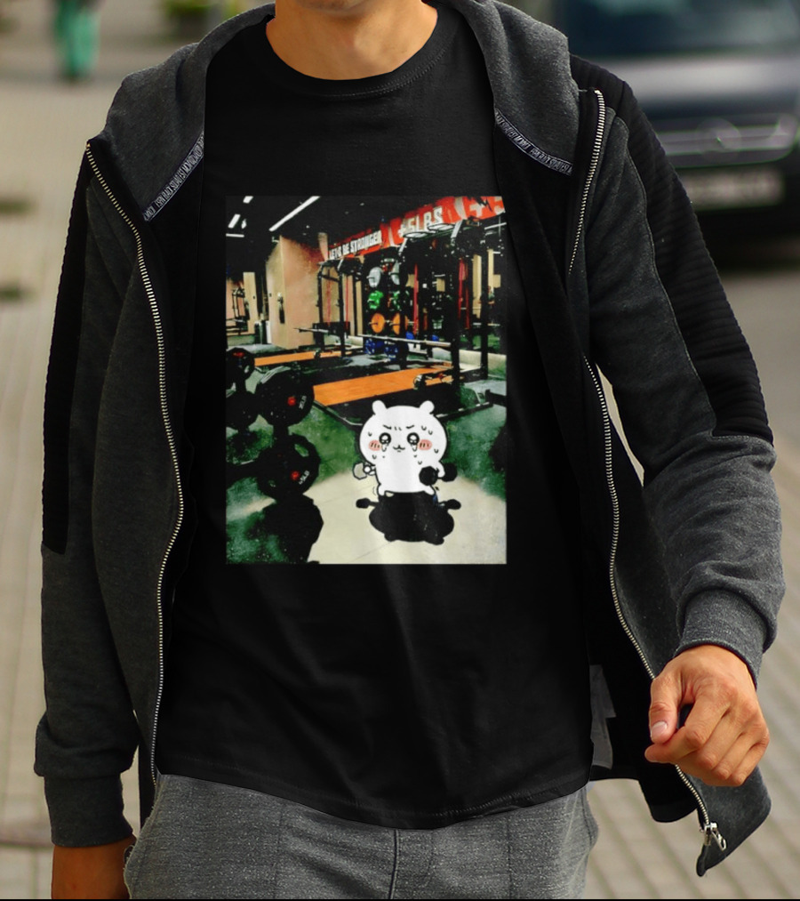 Usagi Working Out At The Gym Let's Be Stronger Chiikawa Fitness Motivational Scene T-Shirt
