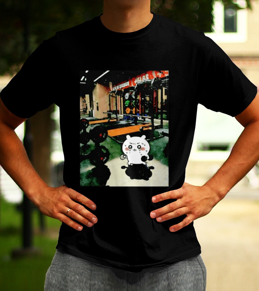 Usagi Working Out At The Gym Let's Be Stronger Chiikawa Fitness Motivational Scene T-Shirt