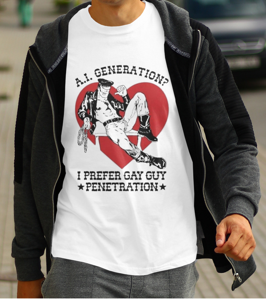 A.I. Generation I Prefer Gay Guy Penetration Heart Background Leather Outfit T-Shirt