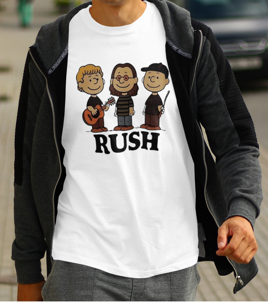 Rush Peanuts Band Members Cartoon Characters Guitar And Drumsticks T-Shirt