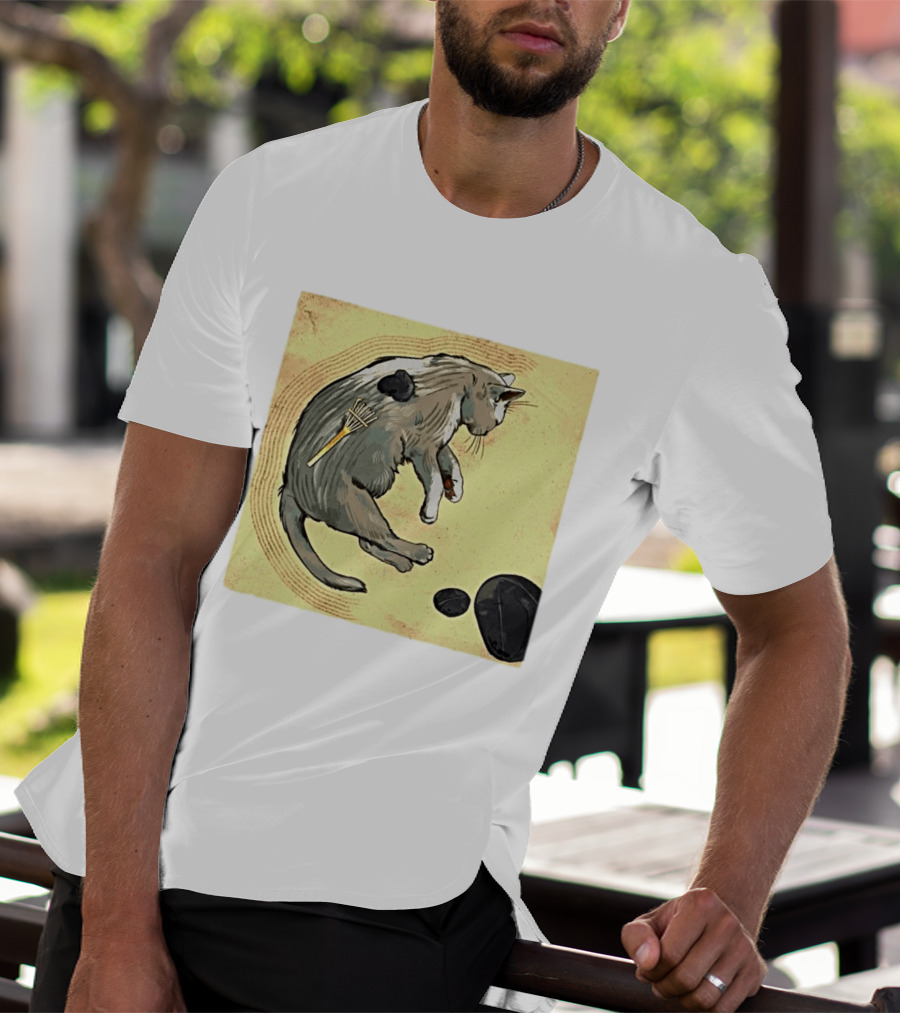 Zen Garden Kitty Rake And Stones Tranquility T-Shirt