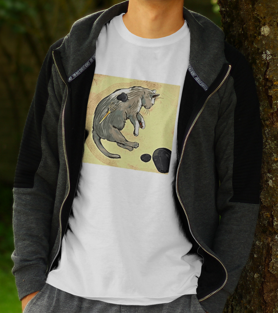 Zen Garden Kitty Rake And Stones Tranquility T-Shirt