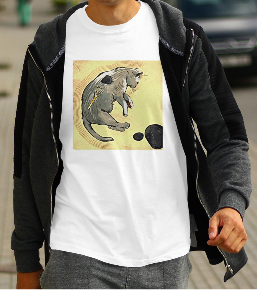 Zen Garden Kitty Rake And Stones Tranquility T-Shirt