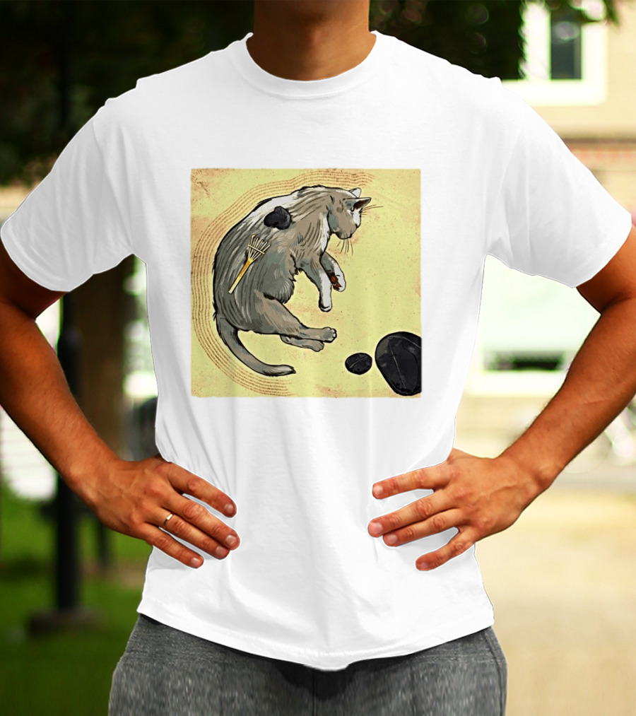 Zen Garden Kitty Rake And Stones Tranquility T-Shirt