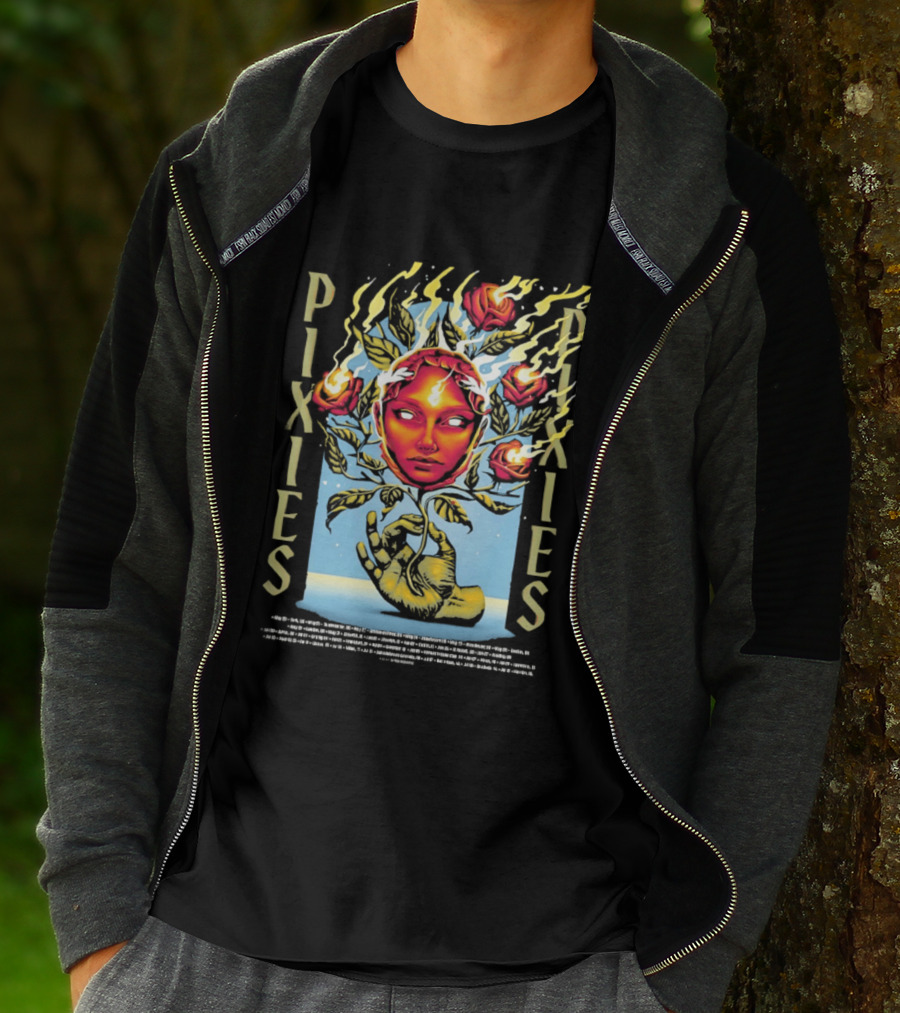 Pixies Europe And UK Tour 2026 Flaming Roses Face T-Shirt