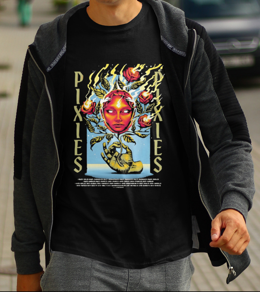 Pixies Europe And UK Tour 2026 Flaming Roses Face T-Shirt