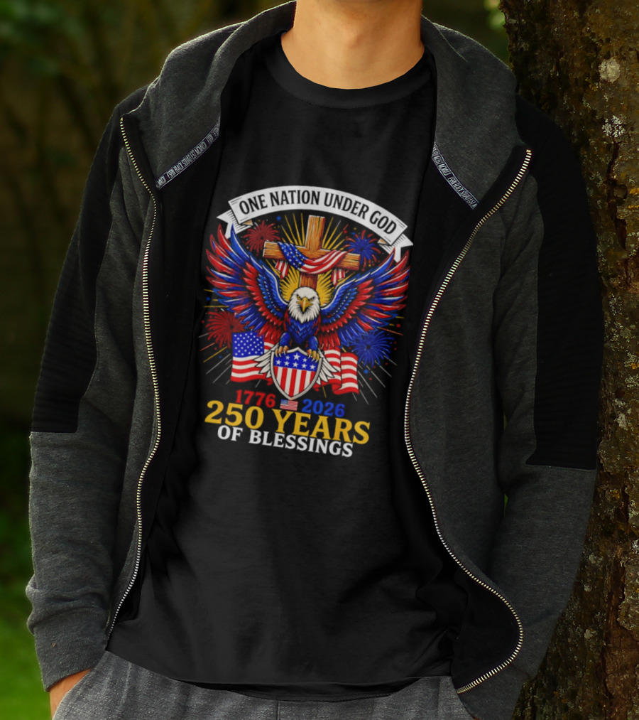 USA 250th Anniversary 1776 2026 One Nation Under God Eagle And Flag Celebration T-Shirt