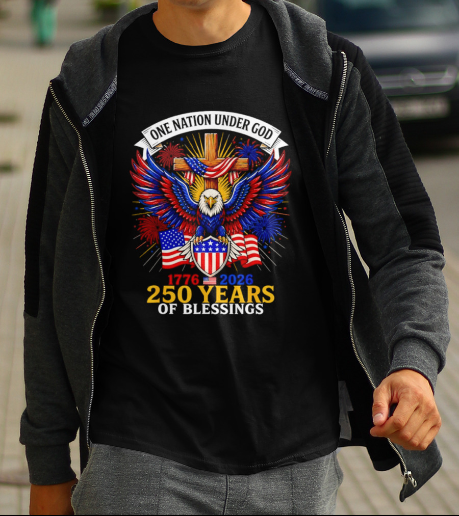 USA 250th Anniversary 1776 2026 One Nation Under God Eagle And Flag Celebration T-Shirt