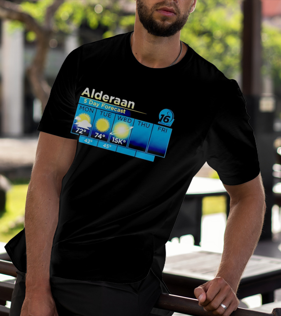 Alderaan 5 Day Forecast Weather Channel Sci Fi Parody 15K Degrees Mon Thu Fri T-Shirt