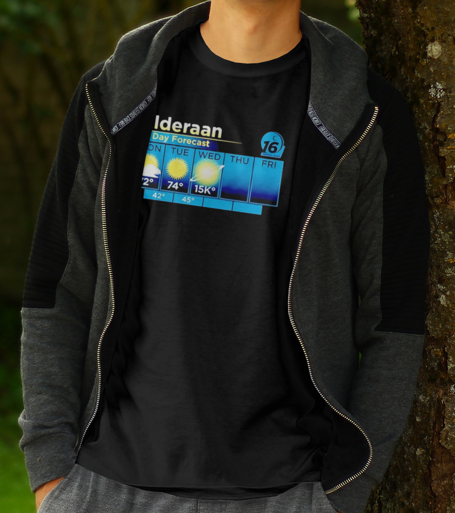 Alderaan 5 Day Forecast Weather Channel Sci Fi Parody 15K Degrees Mon Thu Fri T-Shirt