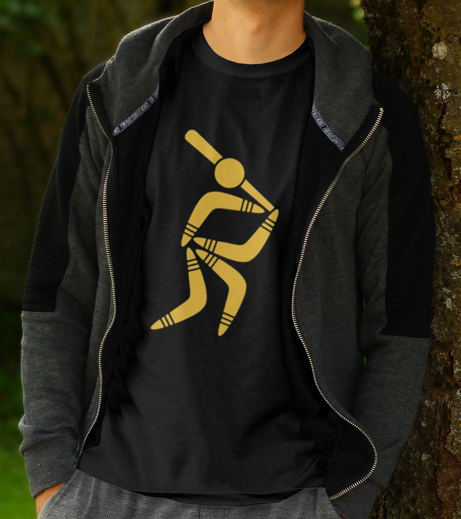 Boomerang Baseball Batting Pose Yellow Tribal T-Shirt