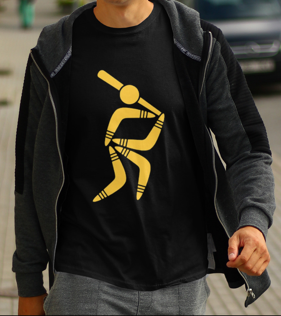 Boomerang Baseball Batting Pose Yellow Tribal T-Shirt