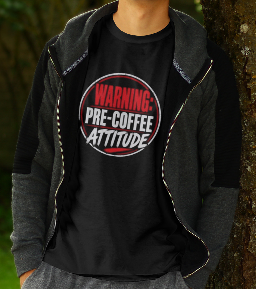 Warning Pre Coffee Attitude Bold Red Circle T-Shirt