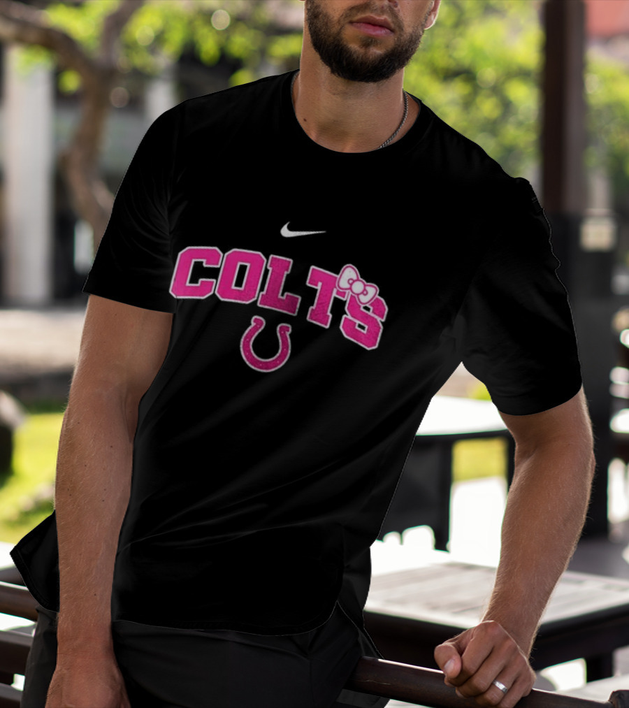 Indianapolis Colts Hello Kitty Pink Bow Breast Cancer Awareness Nike Collaboration T-Shirt