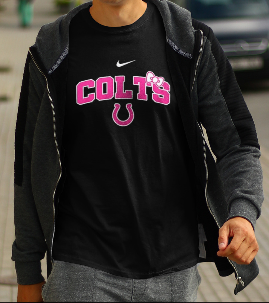 Indianapolis Colts Hello Kitty Pink Bow Breast Cancer Awareness Nike Collaboration T-Shirt
