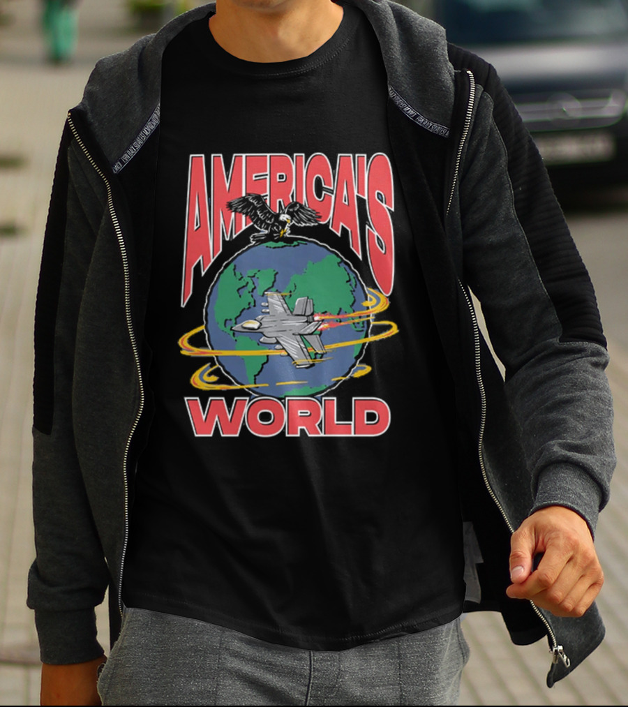 America's World Jet And Eagle Over Globe T-Shirt