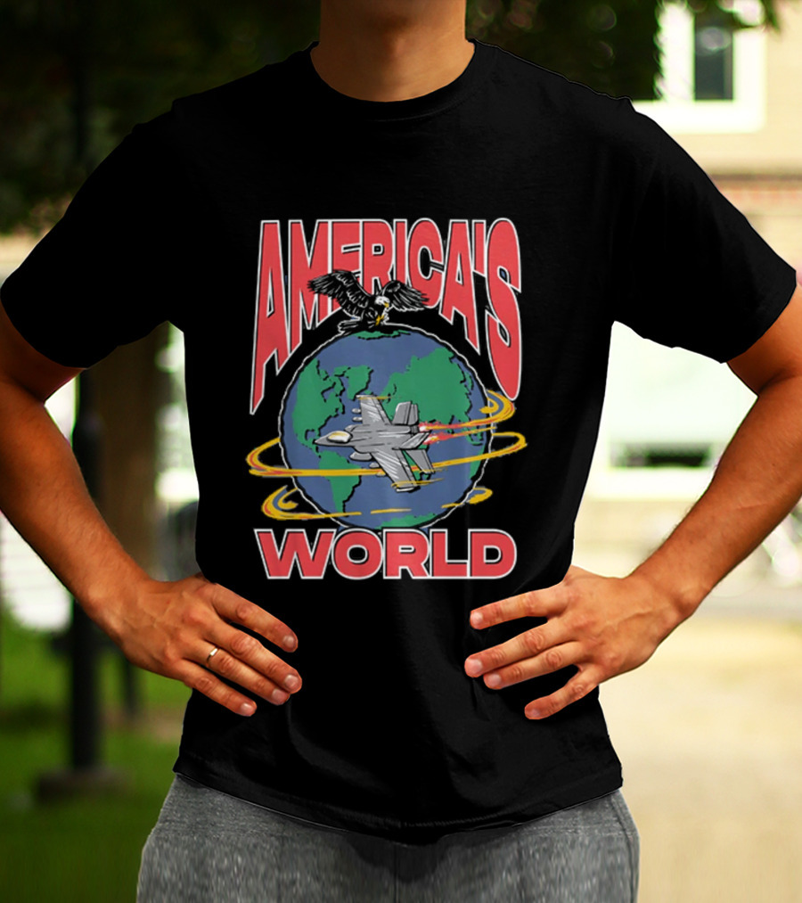 America's World Jet And Eagle Over Globe T-Shirt
