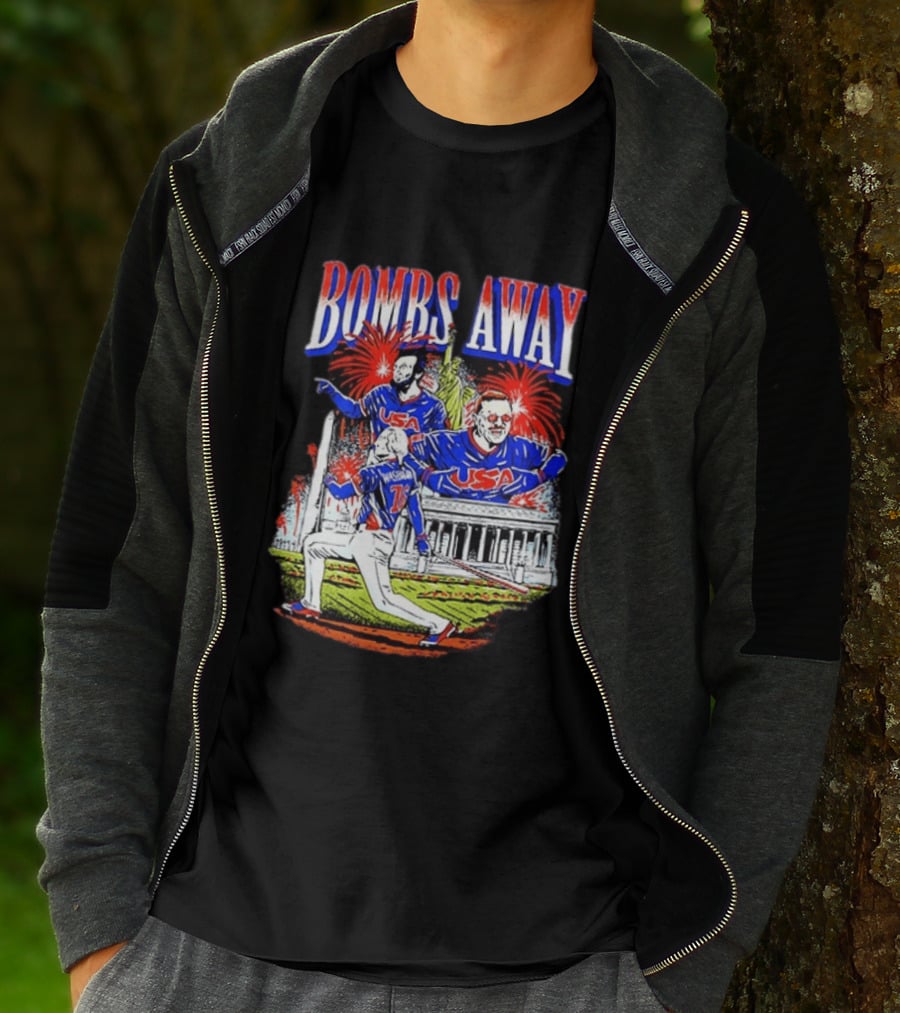 Bombs Away USA Firework Celebration And Baseball Scene T-Shirt