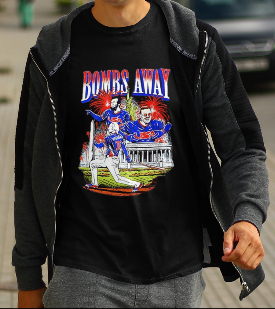 Bombs Away USA Firework Celebration And Baseball Scene T-Shirt