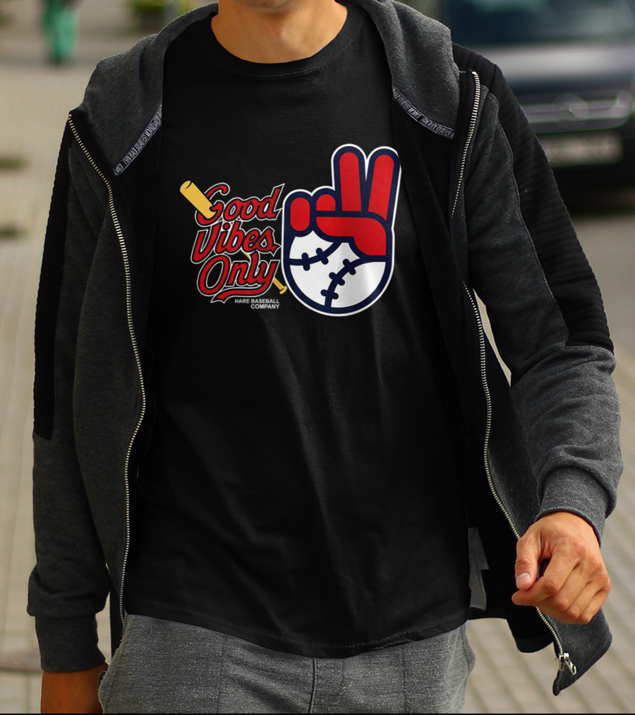 Good Vibes Only Baseball Peace Sign Red Glove T-Shirt