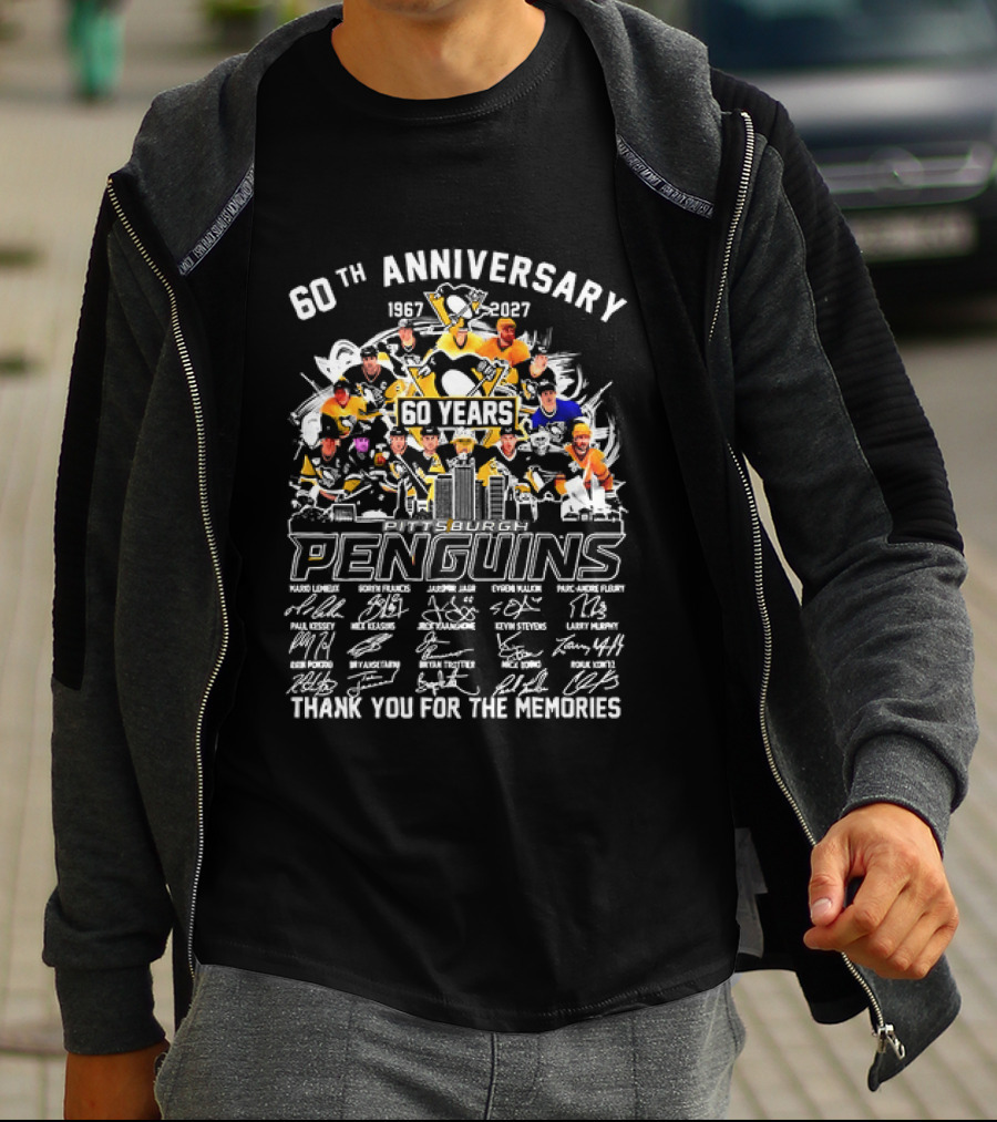 Pittsburgh Penguins 60th Anniversary 1967 2027 Thank You For The Memories Icons And Autographs T-Shirt