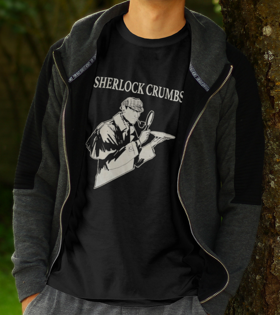 Sherlock Crumbs Detective Magnifying Glass Pipe T-Shirt