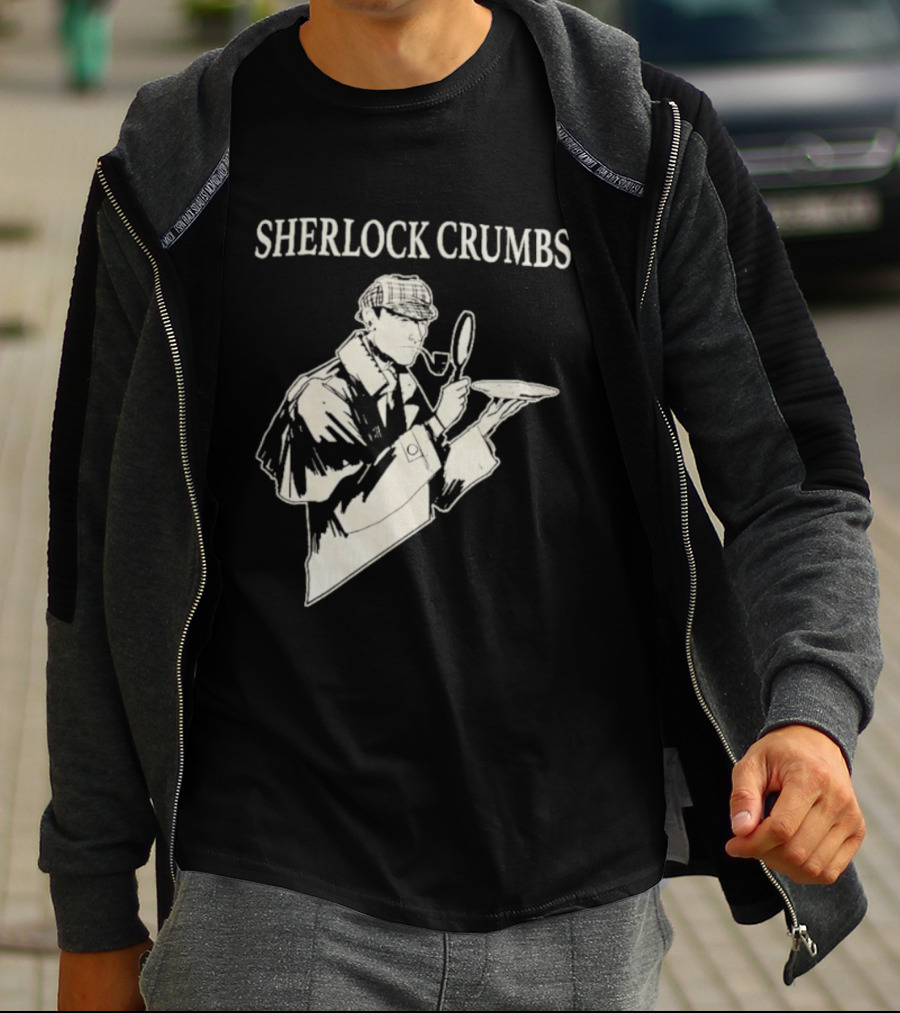 Sherlock Crumbs Detective Magnifying Glass Pipe T-Shirt