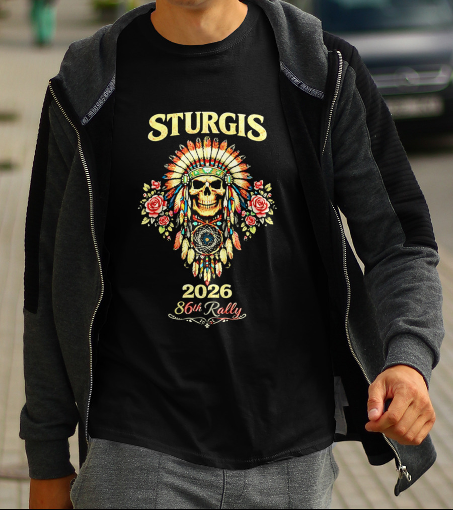 Sturgis 2026 Skull And Headdress Roses 86th Rally Celebration T-Shirt