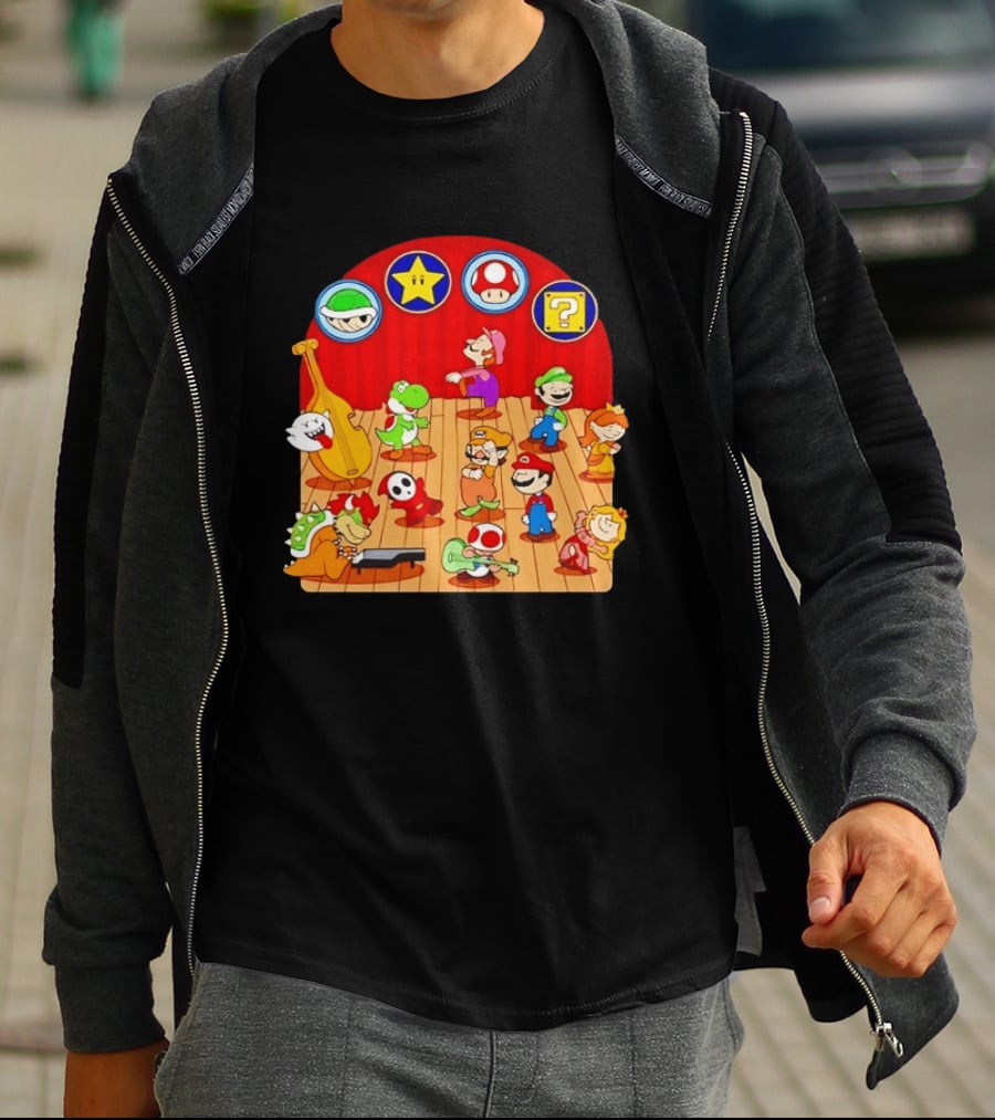 Super Mario Bros Peanuts Characters Dancing Plumber Game Mashup T-Shirt