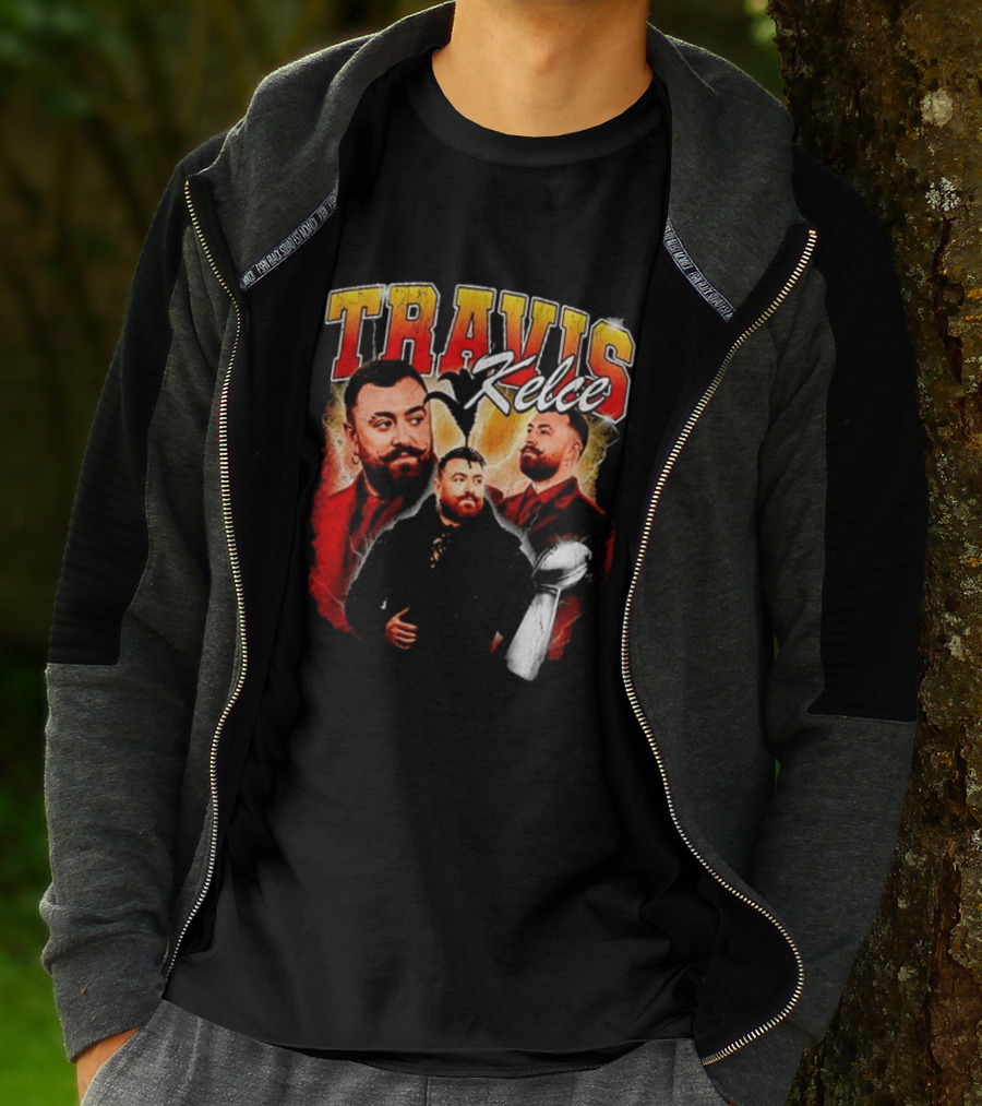 Travis Kelce Football 2026 With Trophy And Bold Portraits T-Shirt