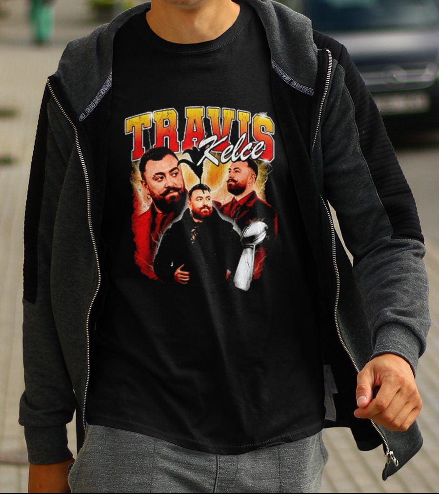 Travis Kelce Football 2026 With Trophy And Bold Portraits T-Shirt