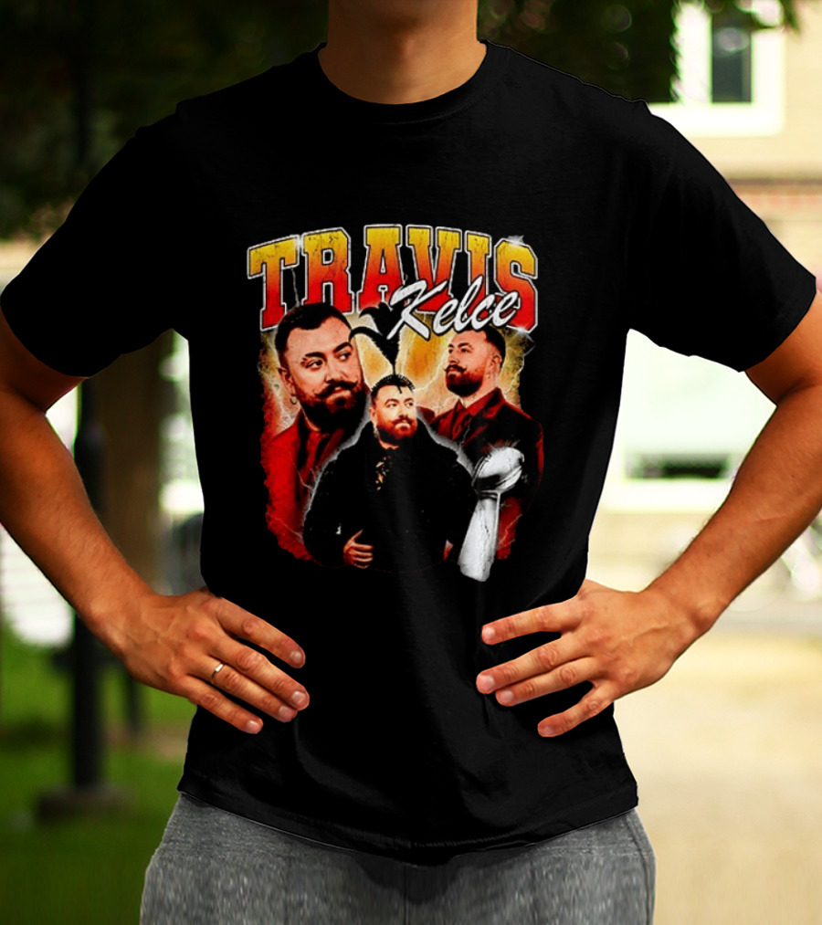 Travis Kelce Football 2026 With Trophy And Bold Portraits T-Shirt