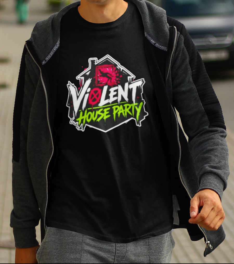 Violent House Party Neon Text And Hangman T-Shirt