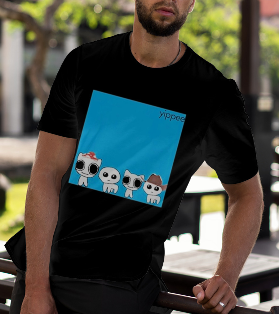 Yippee Blue Album Cringey Cartoon Characters With Cowboy And Chef Hats T-Shirt