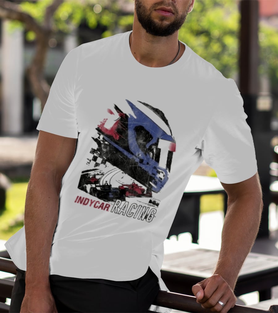 Indycar Racing Helmet With Blue And Red T-Shirt