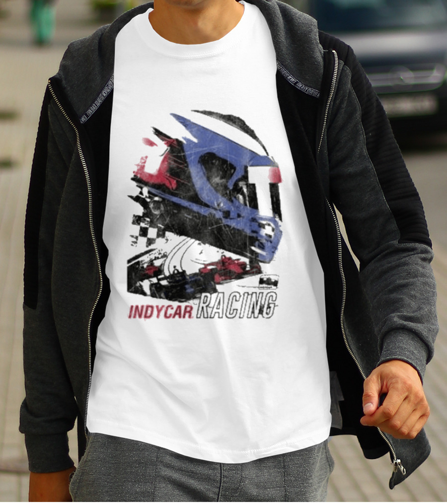 Indycar Racing Helmet With Blue And Red T-Shirt