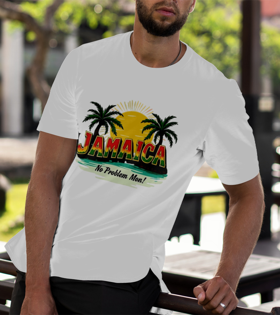 Jamaica No Problem Mon Vibrant Sunset Tropical Palm Trees T-Shirt