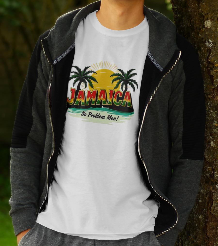 Jamaica No Problem Mon Vibrant Sunset Tropical Palm Trees T-Shirt