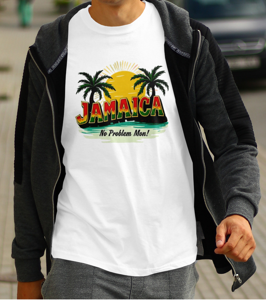Jamaica No Problem Mon Vibrant Sunset Tropical Palm Trees T-Shirt