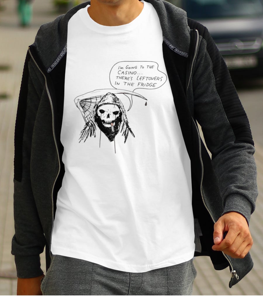 Skeleton Smoking Going To The Casino Leftovers In The Fridge T-Shirt