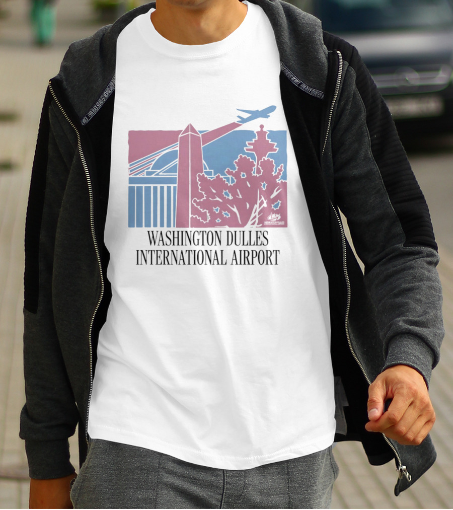 Washington Dulles International Airport Airplane And Monument Scene T-Shirt