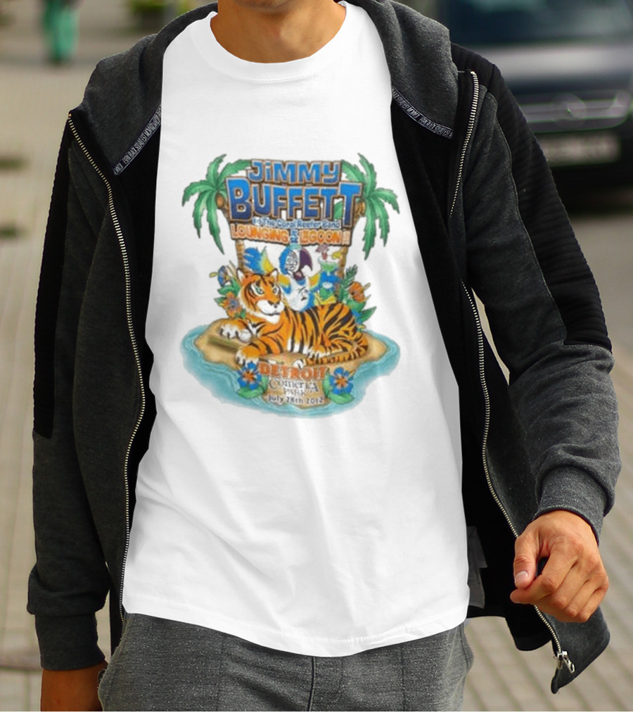 Jimmy Buffett The Coral Reefer Band Lounging At The Lagoon Detroit Comerica Park July 28th 2012 Tiger Palm Trees T-Shirt