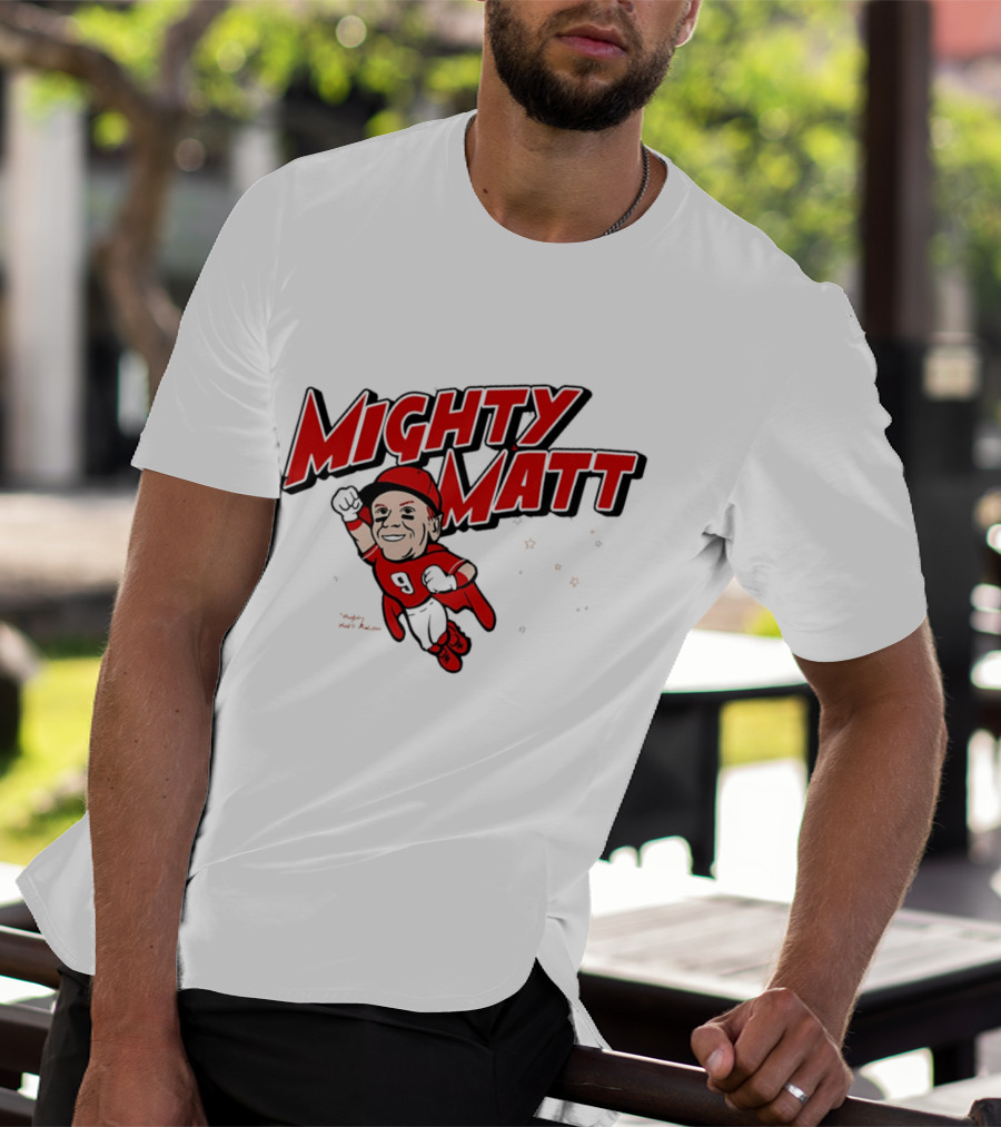 Mighty Matt McLain Cincinnati Reds Cartoon Superman T-Shirt